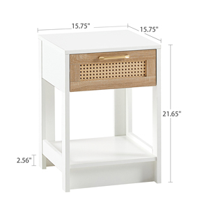 Rattan End Table With <b>Drawer</b> Modern Nightstand White <b>Side</b> Table For Bedroom Living Room - Product Image 1