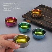 Tasse à thé Kung Fu en titane pur, double paroi, épaissie, isolante, à large ouverture, style chinois, pour voyage, camping en plein air et usage domestique