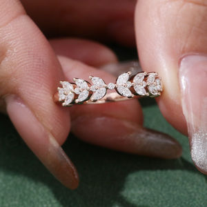 Anillos de Joyería de Oro Sólido Personalizados de 18K, 14K y 10K con Diamantes Naturales Marquise en Oro Rosa, Anillos Finos Hechos a Mano, Anillo de Bodas para Mujer - Product Image 2