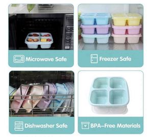 Finorder Lot de 6 Boîtes à Collations pour Enfants en Fibre de Paille de Blé, Boîte à Déjeuner Bento Réutilisable à 4 Compartiments, Boîtes à Déjeuner pour Préparation des Repas - Product Image 5