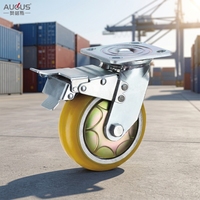 Roue pivotante robuste en polyuréthane jaune (PU) de 4, 5, 6, 8 pouces avec double frein pour chariot industriel – Prix usine