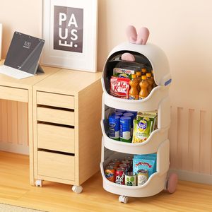 Chariot de rangement 4 niveaux en plastique PP style dessin animé avec roulettes, support pour jouets d'enfants, étagère mobile pour collations - Product Image 6
