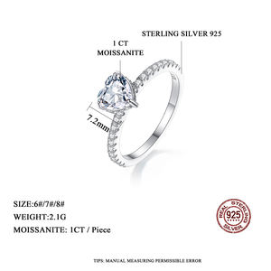 CZCITY Iced Out Perhiasan Hati Wanita Perak Murni Janji Moissanite Pertunangan Bentuk Hati Cincin Pernikahan - Product Image 2