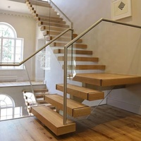 Escalier flottant moderne pour cuisine, intérieur, préfabriqué, en bois et acier, escalier droit, couleurs personnalisables, écologique, durable, en verre