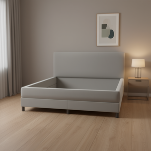 Base de Cama Tapizada en Terciopelo Gris Claro, Diseño Moderno y Suave - Product Image 2