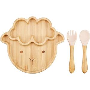 Bandeja de madera Shengke con forma de oso de dibujos animados para niños, plato de comida de madera maciza con juego de cuchara y tenedor. - Product Image 2