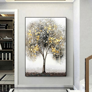 Dipinto a mano dipinto a mano pianta in lamina d'oro <span class=keywords><strong>disegno</strong></span> a mano decorazione da parete astratta naturale olio tela d'arte <span class=keywords><strong>albero</strong></span> dorato pittura acrilica - Product Image 3