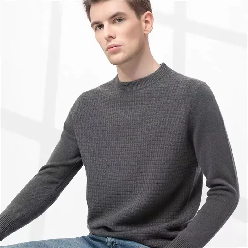 Custom Long Sleeve Jacquard Knitted 100% Cotton Casual Sweater Men Stylish 2022 Winter Men Crew Neck Pullover Sweater