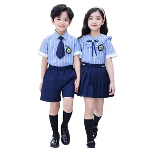 Hot sale new style striped primary and secondary student kids school students' uniforms short-sleeved shirts