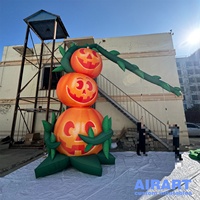 Décoration gonflable classique d'Halloween en forme de citrouille pour la publicité, ballon gonflable en tissu Oxford en forme de pile de citrouilles de dessin animé