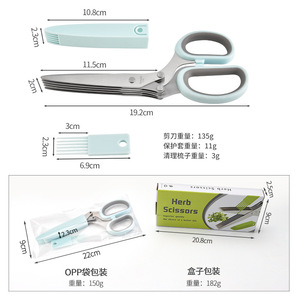 Stainless Steel 5 Layer Scallion Scissors <b>Kitchen</b> Herb Cutter For Home Use Green Handle With Protective Cover - Product Image 3