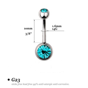 14G G23 <span class=keywords><strong>Titanium</strong></span> Piercing Double Gems <span class=keywords><strong>Crystal</strong></span> Navel Belly Ring Navel Button <span class=keywords><strong>Bar</strong></span> Piercing Sieraden - Product Image 2