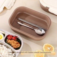 Auslaufsichere 304 Edelstahl-Lunchbox mit Fächern, Tragbare Lebensmittel-Aufbewahrungsbox für Zuhause, Büro und Camping