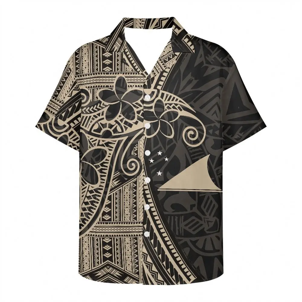 Black Short Sleeve Men's Clothing Shirts Tokelau Islands Design Button Up Shirt Mens Polynesian Tribal Print Men Casual Shirts