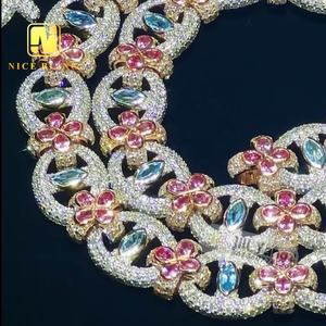 Nice Bling การออกแบบพิเศษที่กําหนดเอง 925 ดอกไม้เงินเครื่องประดับตาปีศาจโซ่คิวบาสีลูกบาศก์เซอร์โคเนียสร้อยคอสร้อยข้อมือหิน - Product Image 3