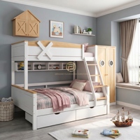 Lit superposé en bois de pin écologique pour enfants, en forme de maison, avec toboggan, design maisonnette pour la chambre des garçons et des filles