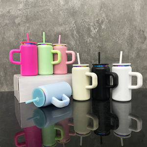 Nouveau RTS USA Entrepôt Blanc Sublimation En Acier Inoxydable Isolé Sous Vide Blanc Macaron 16oz Peut Tasse avec Poignée Colorée pour DTF - Product Image 5