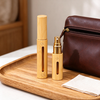 Atomiseur de parfum en bambou naturel rechargeable sur mesure pour voyage, 5 ml, 10 ml, avec pompe dorée, brume fine