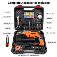 Kit d'outils de perçage à percussion filaire 29 pièces, perceuse à percussion électrique pour perçage de murs et de béton, boîte à outils pour réparation domestique