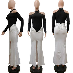 <span class=keywords><strong>Robe</strong></span> longue d'été tendance Y6073 pour femme, décontractée, élégante, sexy, ajustée, à col licou, couleur contrastante, froncée, pour soirée - Product Image 5