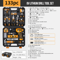 Kit d'outils électriques OEM au lithium-ion 8V, 133 pièces, ensemble d'entretien universel pour la maison, perceuse à batterie au lithium, couple maximal de 12 Nm