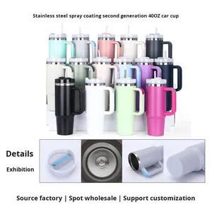 Gobelet à bière ou à <span class=keywords><strong>café</strong></span> en acier inoxydable de 40 oz avec logo personnalisé en gros, gobelet de 40 oz avec poignée 2.0 et couvercle avec paille pour fête - Product Image 2