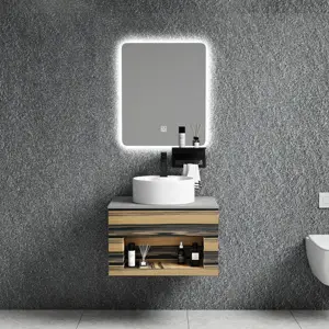 مرآة زينة على شكل طبق علوي من الفولاذ المقاوم للصدأ وخزانة حمام من سبائك الزنك تستخدم كمرآة في الفنادق
