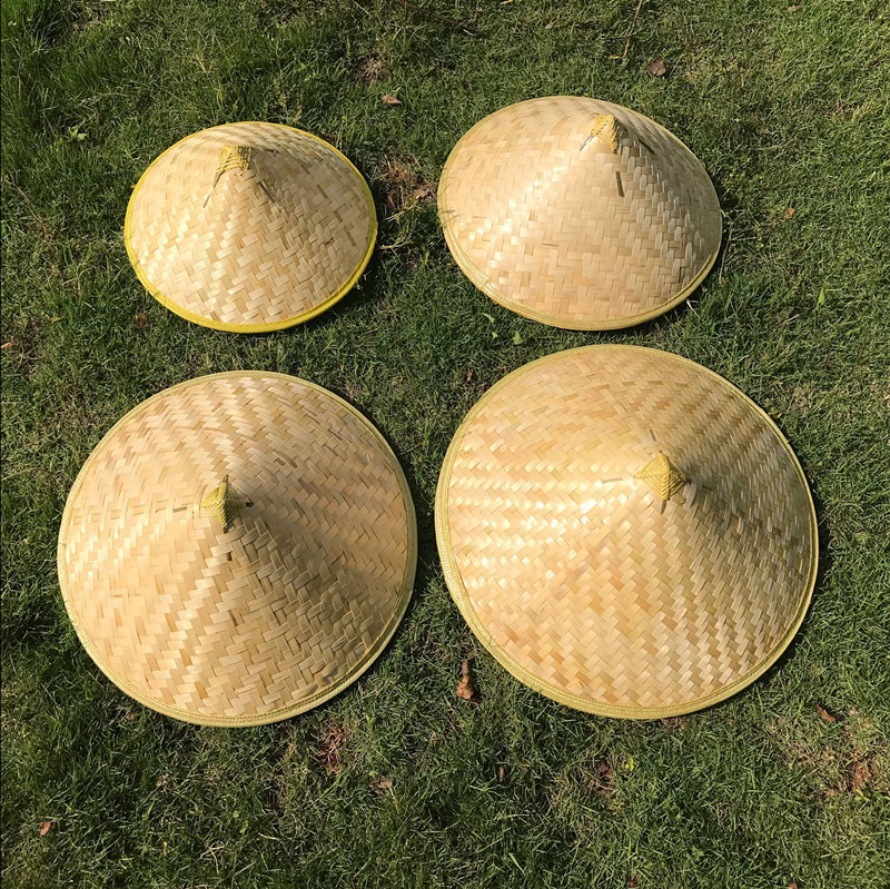 Topi Bucket bambu tahan hujan topi anyaman jerami gandum topi pantai petani topi pertanian