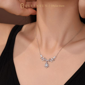 قلادة ألماس مختبري من كوينزون IGI بوزن 1 قيراط، درجة D VS1، من البلاتين PT950، تصميم إلهة القمح، سلسلة ترقوة راقية على شكل زهرة الأوركيد - Product Image 4