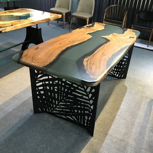 Mesa de Comedor de Resina Epoxi y Madera Hecha a Mano, Color Verde Oscuro, Estilo Lujoso y Elegante, con Esquinas Redondeadas, Ideal para el Hogar - Product Image 6