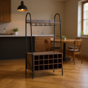 Estante para repostería con botellero desmontable para 10-19 botellas, mueble moderno de madera y hierro para comedor. - Product Image 2