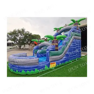 ताड़ के पेड़ पूल के साथ Inflatable ब्लू संगमरमर पानी स्लाइड/झटका अप Waterslide/बच्चों के लिए खेल का मैदान पानी Silde और वयस्कों