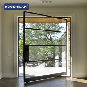 Rogenilan Hurricane Impact Aluminium Spring Door Usine Portes d'entrée personnalisées Double portes pivotantes en verre trempé - Product Image 1