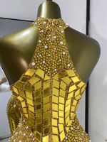Robe moulante pour femme en strass dorés effet miroir, coupe ajustée, pour soirée et boîte de nuit