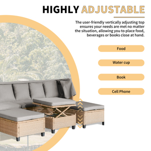 Ensemble de canapé de patio <span class=keywords><strong>TOPMAX</strong></span> en résine tressée anti-UV 4 pièces avec auvent rétractable, coussins et table relevable - Marron - Product Image 3