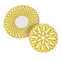 Assiette de table en porcelaine fine, motif géométrique jaune, 10 et 8 pouces, pour le thé de l'après-midi à la maison, cadeau et décoration