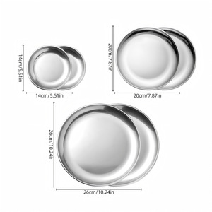 Assiette en acier inoxydable, assiette ronde pour barbecue coréen, assiette à steak à la mode occidentale, assiette à fruits et desserts, assiette à os, plateau, barbecue - Product Image 5