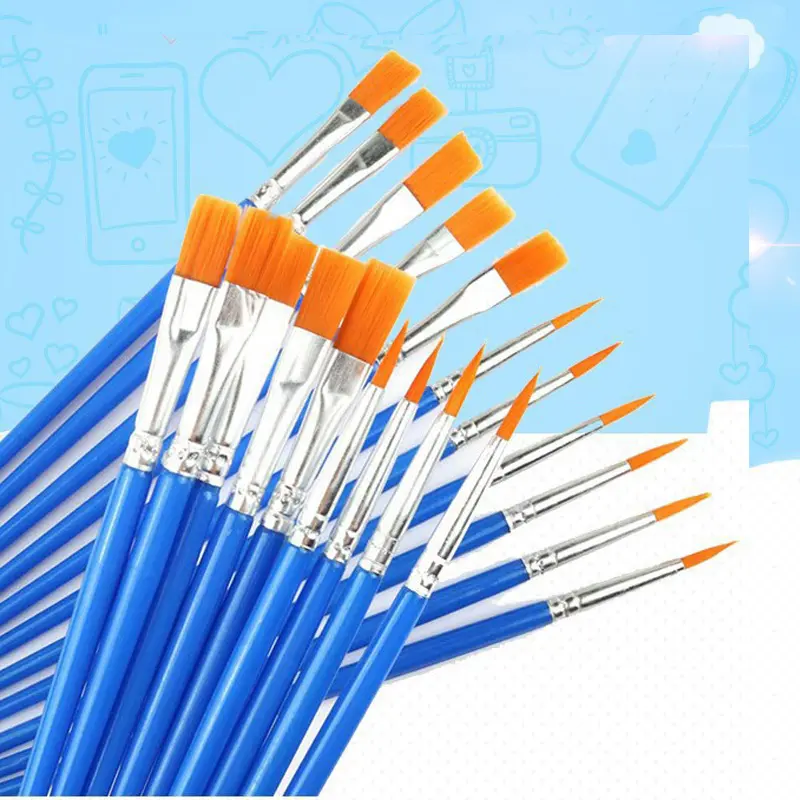 Bulk Package Acrylic Watercolor Oil Paint Brush Single Blue Flat Paint Brushes Plastic Handle Flat Paint Brush For Painting