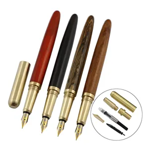 Mewah Kustom Logo Warna Emas Kayu Kerajinan Woodturning Pena Diy Fountain Pen