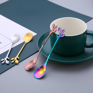 Thiết Kế Hình Lá Phong Cách Mới Nĩa Và Muỗng Bằng Thép Không Gỉ Đặt Nĩa Trái Cây Nhỏ Tráng Miệng Muỗng Cà Phê - Product Image 2