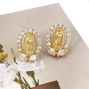 Aretes de Botón con Diseño Único, Listos para Enviar, Chapados en Oro de 18K, con Circonita Cúbica, Religiosos, de la Virgen María, para Mujer - Product Image 4