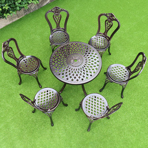 Moderno Juego de Mesa y Sillas de Comedor para Balcón de Tres Piezas con Dos Sillas de Aluminio Fundido y Mesa de Centro Pequeña, Muebles para Exteriores, Parque o Villa - Product Image 4