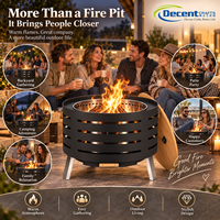 Brasero d'extérieur cylindrique en acier, cuve intérieure en acier inoxydable, couvercle en bois, trous de ventilation, couvercle pour bâtons de feu, brasero en fer pour extérieur