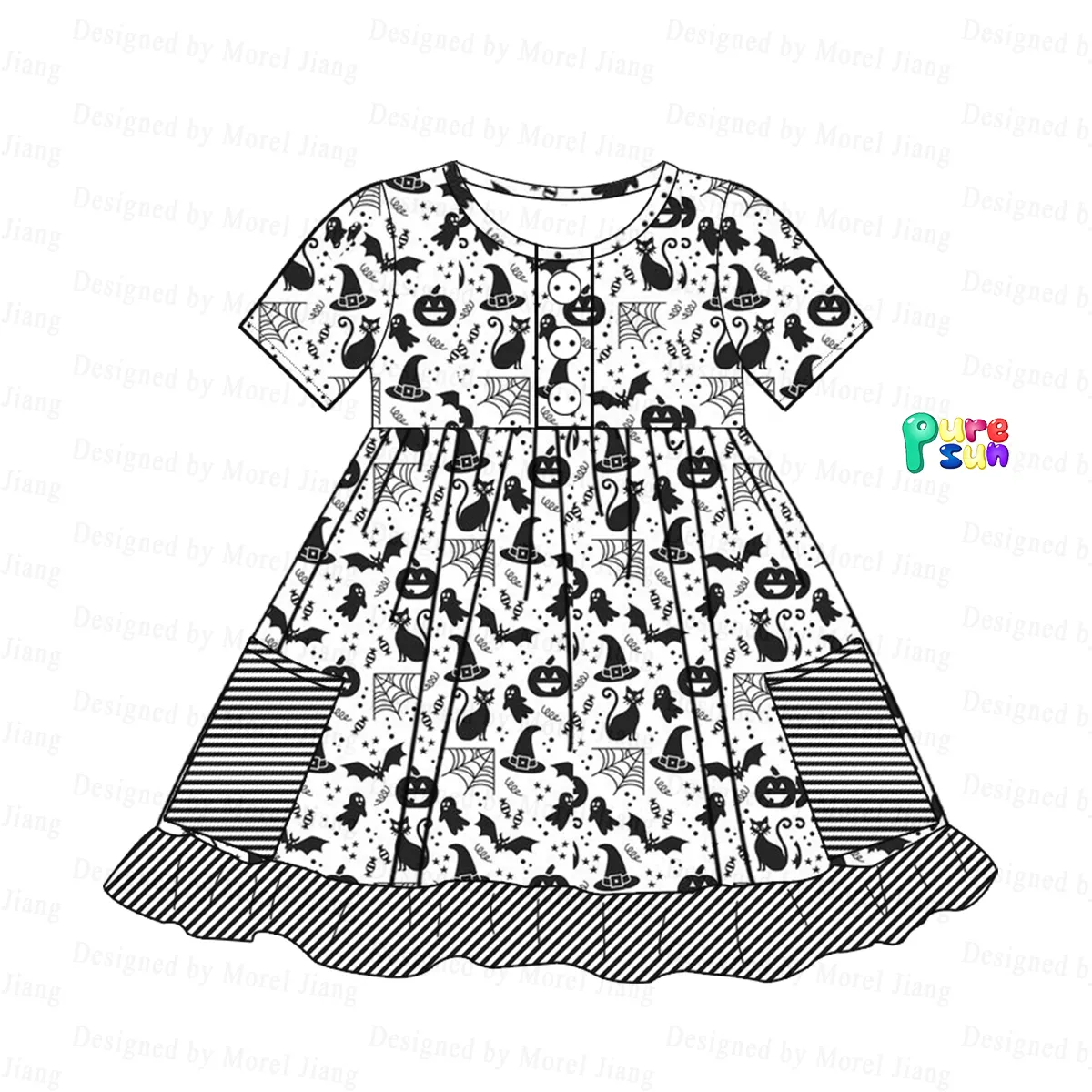 Vestido casual infantil de algodão para meninas com desenho de abóbora para Halloween 2024 - Puresan