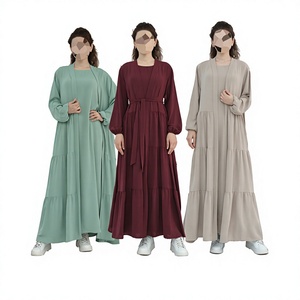 Abaya Modesta de Dubái al por Mayor para Mujer, Kaftán Hecho a Mano, Transpirable, Ligero, de Poliéster, con Cuello Tradicional Islámico, para Otoño/Primavera - Product Image 1