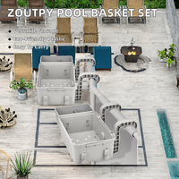 Zoutpy Tragbarer grauer Pool-Aufbewahrungskorb aus recyceltem Kunststoff mit Getränkehalterhaken (2 Stück)