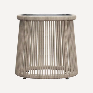 Bàn cà phê ngoài trời bằng mây Sagamy, mặt bàn kính tròn, chịu được thời tiết, đồ nội thất ban công/vườn, nhẹ, bền, sản xuất bởi nhà máy. - Product Image 1