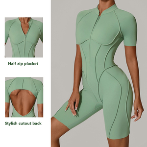 <span class=keywords><strong>Mono</strong></span> de yoga de manga corta con media cremallera personalizado para mujer, con costuras moldeadoras y <span class=keywords><strong>espalda</strong></span> hueca - Product Image 4