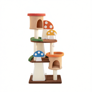 Árbol para gatos de interior de 4 niveles con 2 casas, plataformas rascadoras de sisal, diseño de hongo de dibujos animados para que los gatos jueguen y descansen - Product Image 1