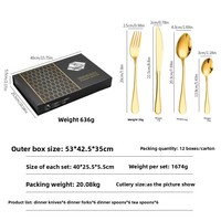 Ensemble de couverts plaqués or 24 pièces en acier inoxydable poli miroir, portable, best-seller, couteaux, fourchettes, cuillères, coffret cadeau